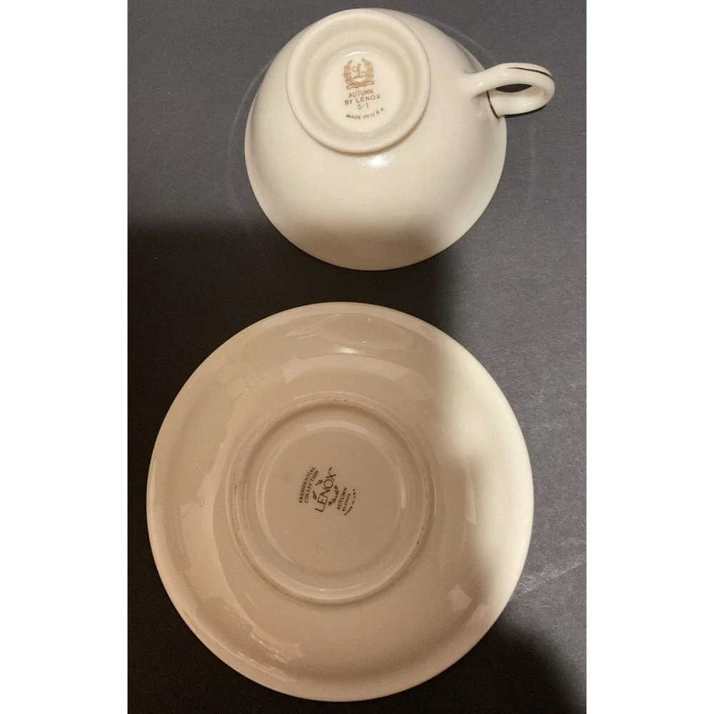 Vintage Lenox Cup and Saucer Autumn Pattern w/ Gold Rim Set Of 11 Cups/Saucers